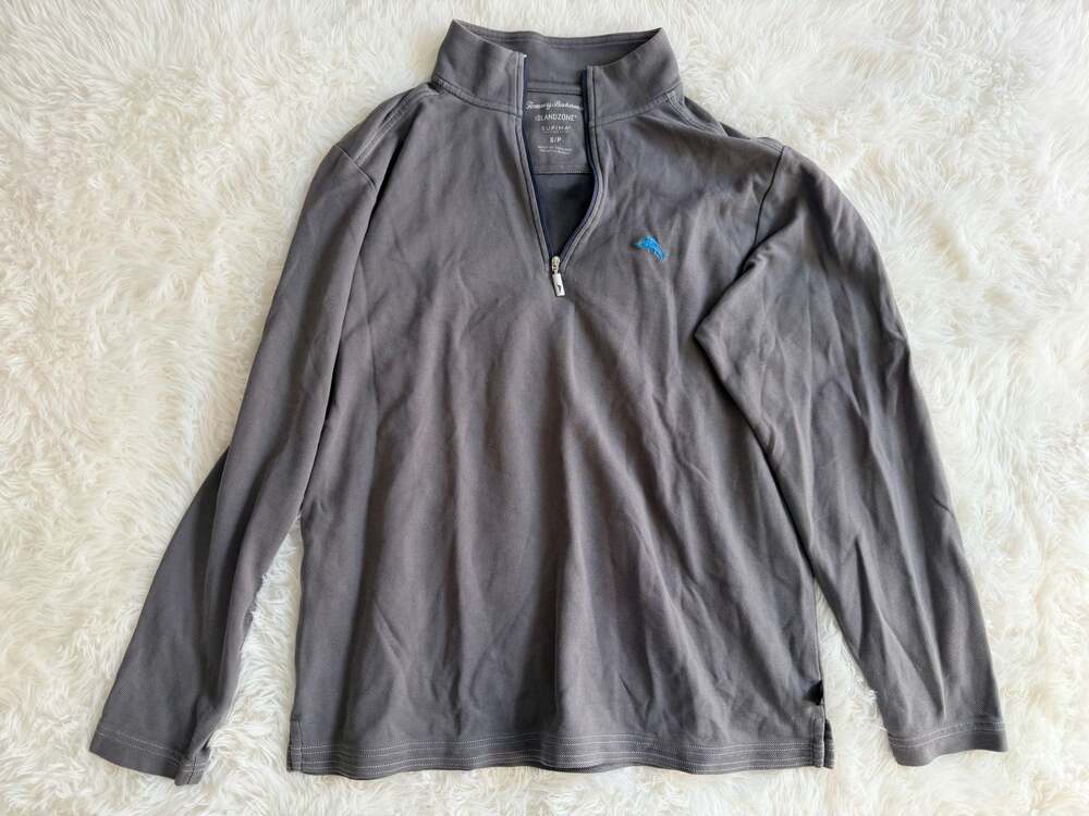 Tommy Bahama IslandZone Supima Quarter Zip Pullover Gray Size S